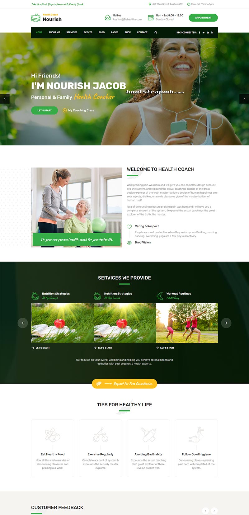 绿色的健康指导生活服务HTML5网站模板-推推论坛