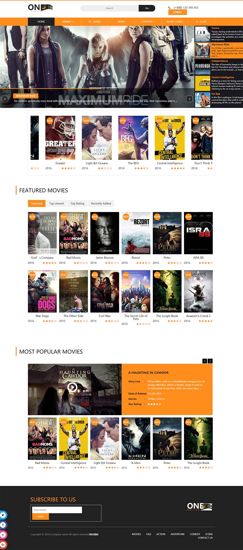 橙色的国外电影视频网站响应式模板html源码-推推论坛