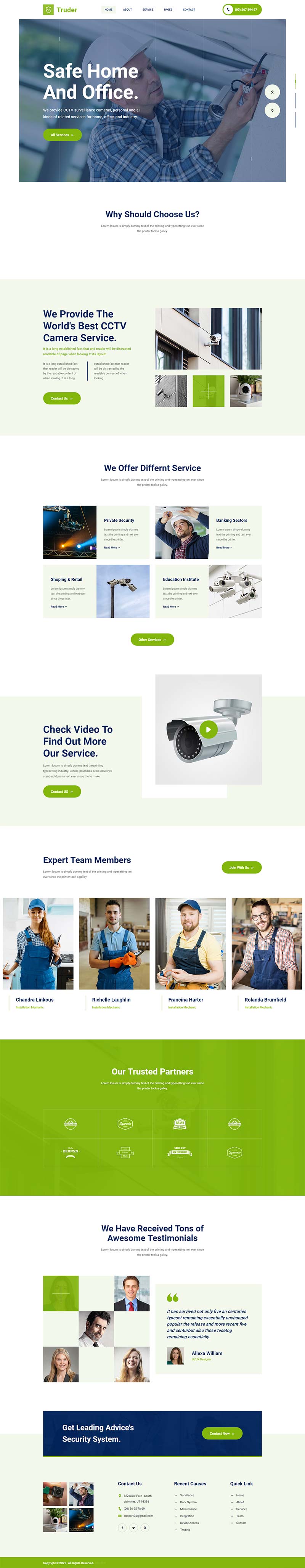 绿色风格视频摄像头安装安防公司网页模板-推推论坛